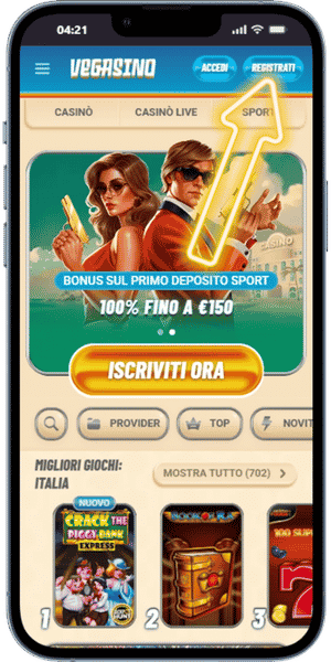Vegasino Aprite il modulo di registrazione.